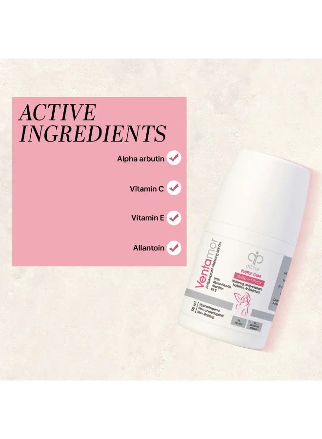 Ventamor Whitening Roll-On Deodorant Bubble Gum 50 ml Scent – 48H Antiperspirant, Alcohol & Aluminum Free, Suitable for Sensitive Skin - Image 3